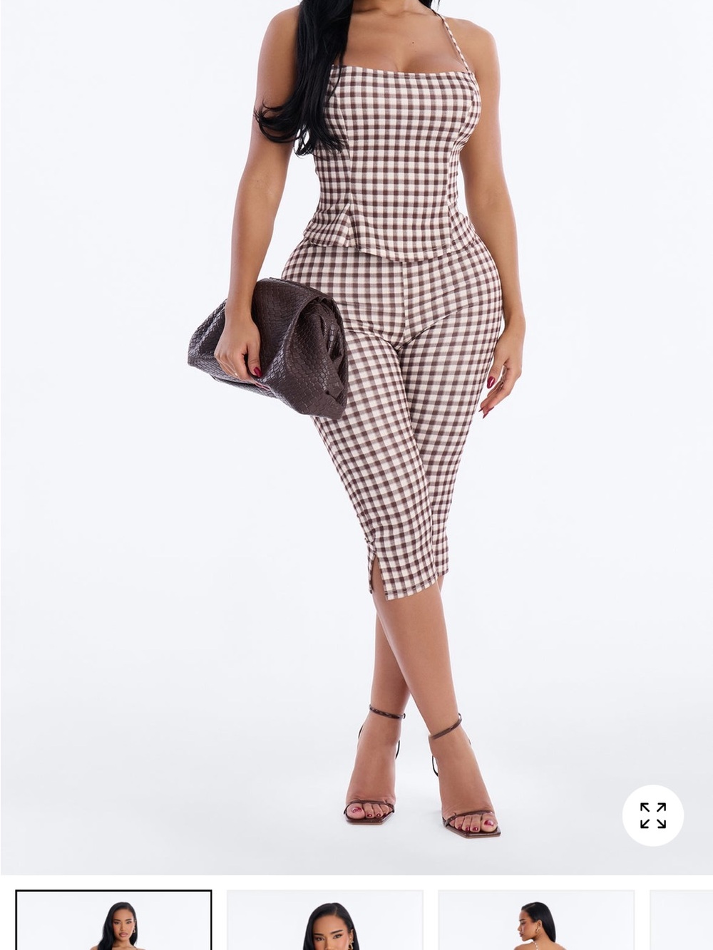 Brown Plaid Two Piece Set- Women - Picture 2 of 2